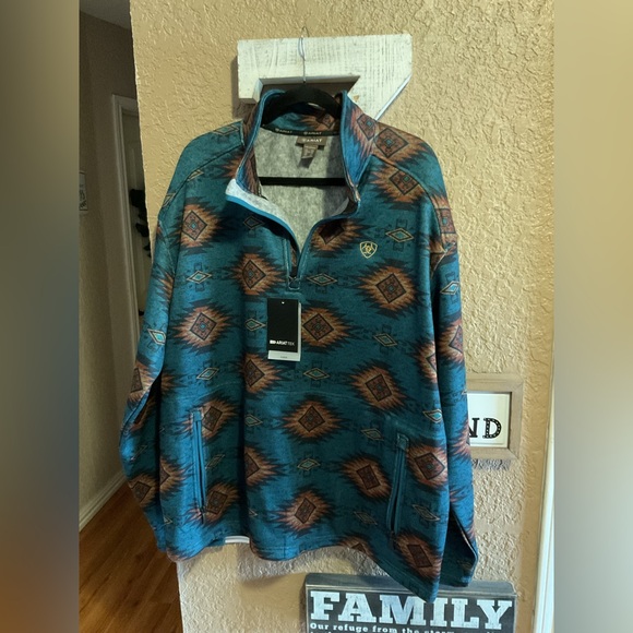 Ariat Dark Blue Aztec Caldwell Logo 1/4 Zip Sweater Men's Size XXL NWT